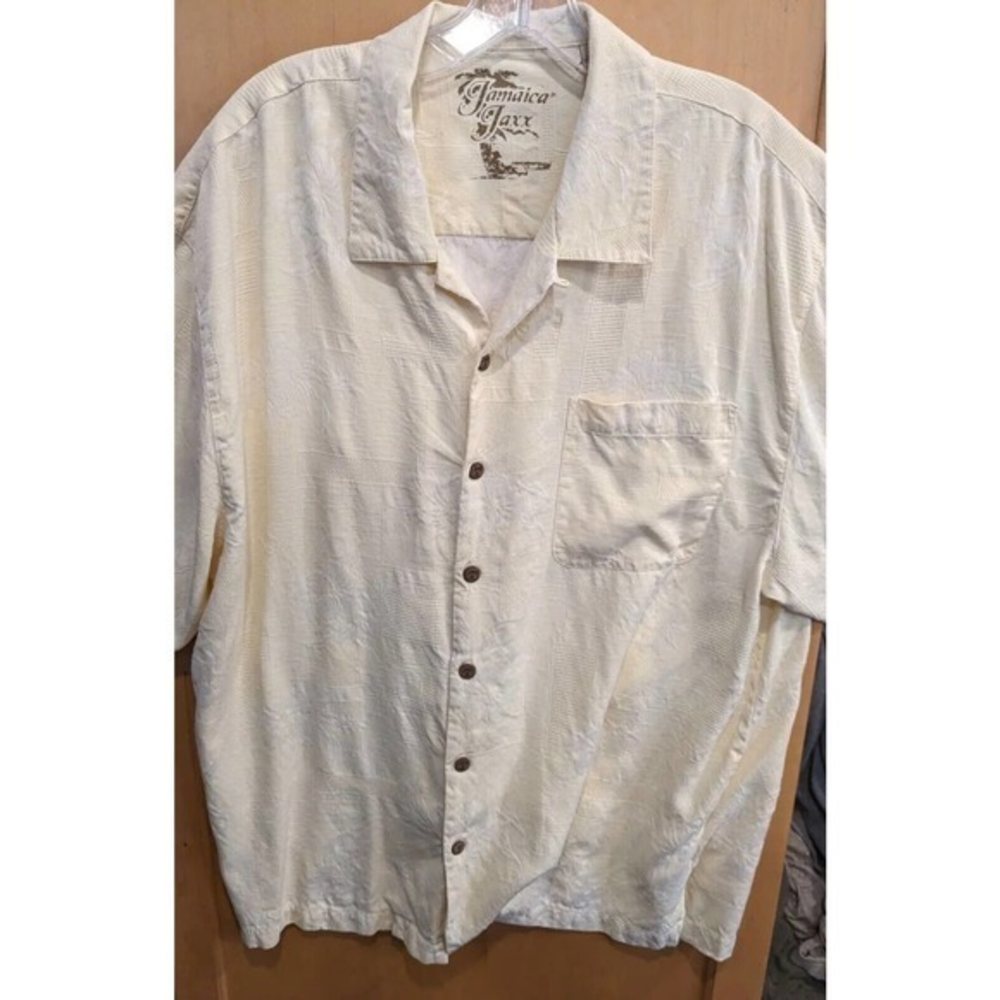 Jamaica Jax Silk Shirt XL Hawaiian Short Sleeve Yellow Floral Button Up